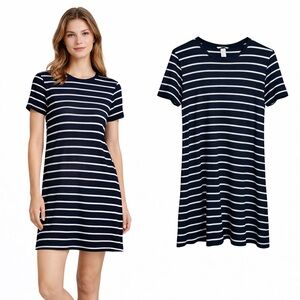 HM Basic Striped T-Shirt Dress Size Medium Navy White‎ Short Sleeve knit